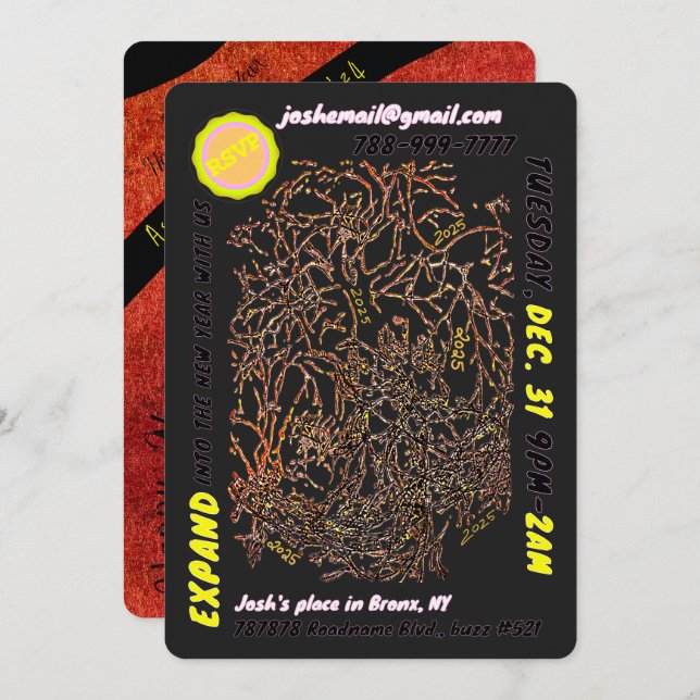 CARTE D'INVITATION POUR LA SOIRÉE DU NOUVEL AN & c (Devant / Derrière)