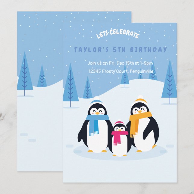 carte d'invitation pour l'anniversaire d'hiver du  (Devant / Derrière)