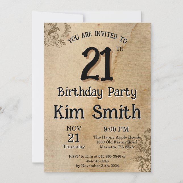 Carte d'invitation pour le 21e anniversaire (Devant)