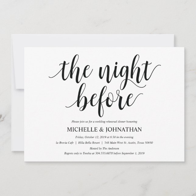 Carte d'invitation pour le dîner de répétition Mar (Devant)