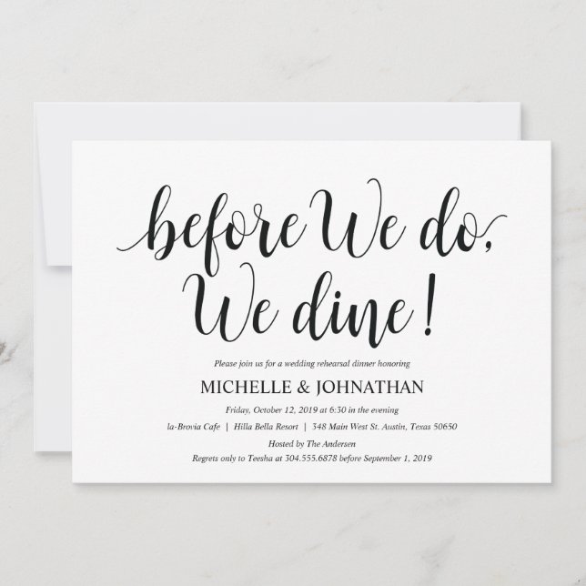 Carte d'invitation pour le dîner de répétition Mar (Devant)