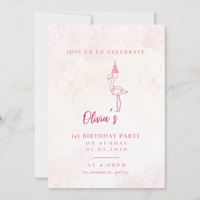 Carte d'invitation pour le premier anniversaire de (Devant)
