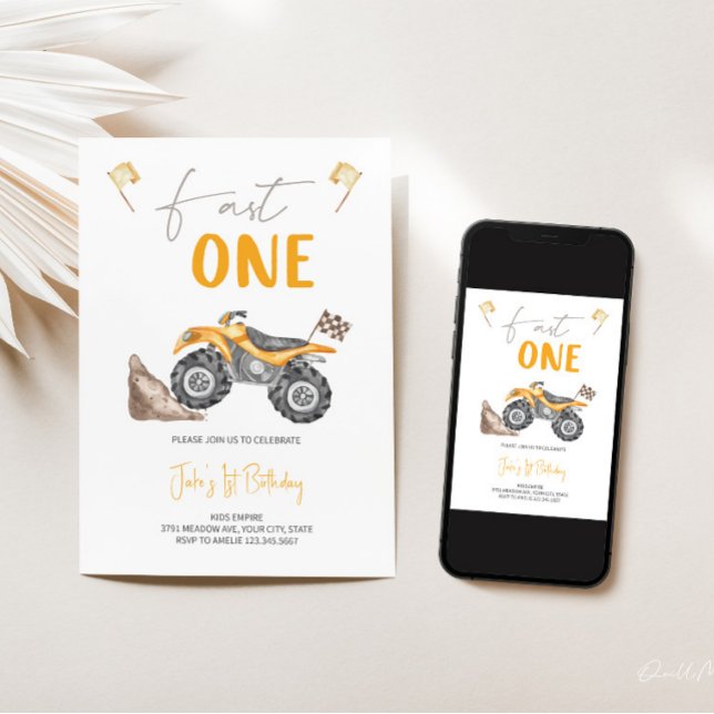 Carte d'invitation pour le vélo quad jaune 'Rapide (Créateur téléchargé)