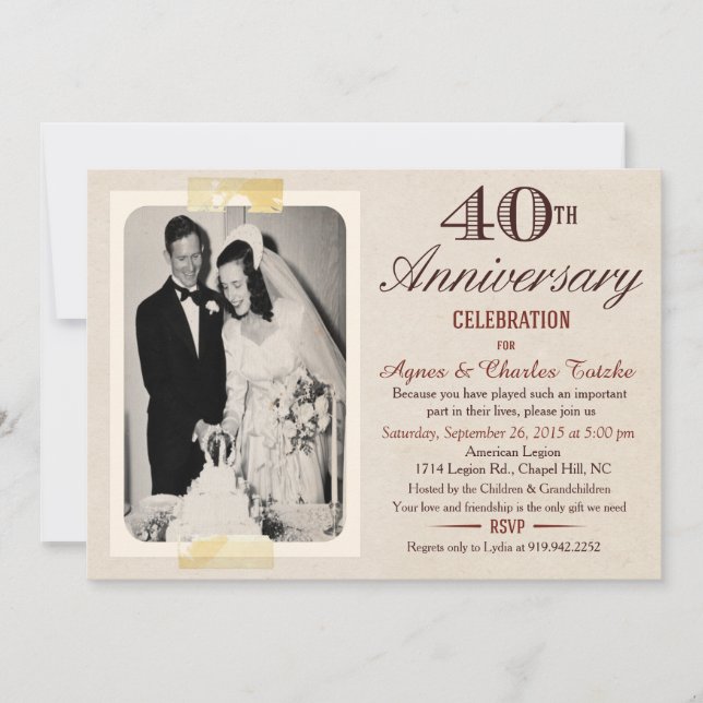 Carte d'invitation pour les 40 ans de mariage - Ph (Devant)