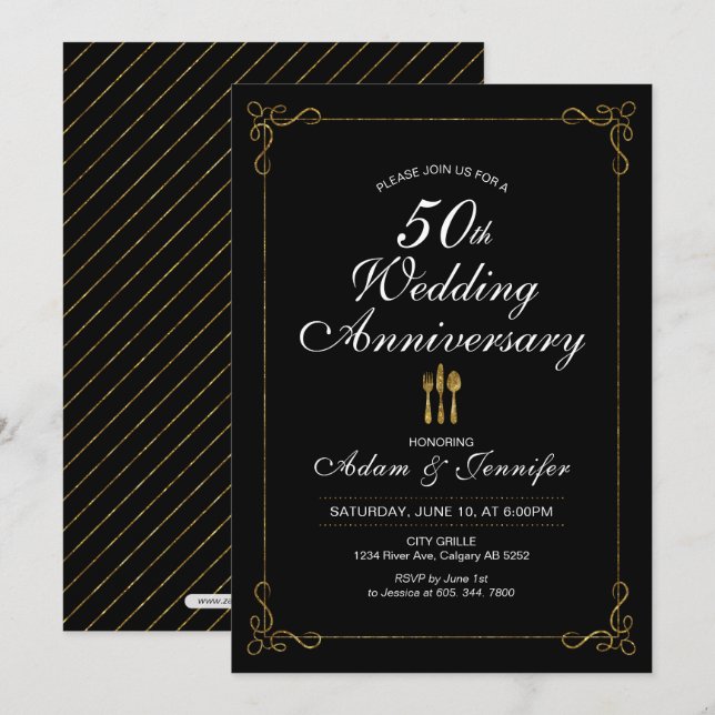 Carte d'invitation pour les 50 ans de mariage en o (Devant / Derrière)