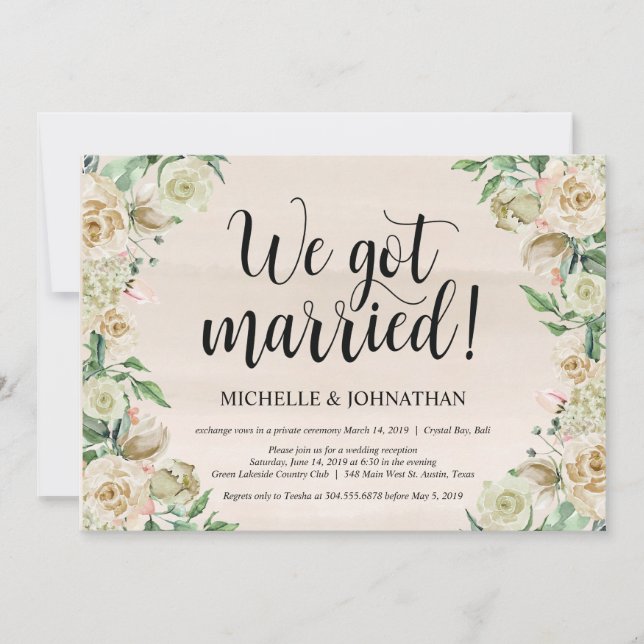 Carte d'invitation pour mariage en fuite et récept (Devant)