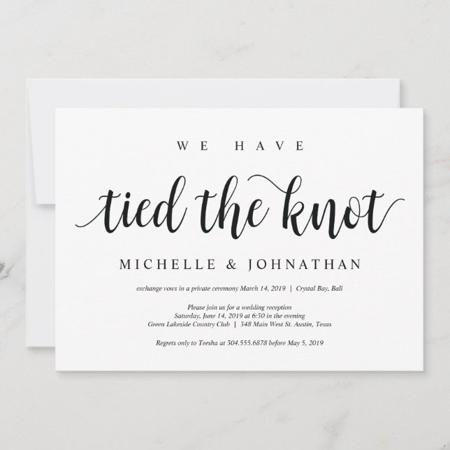 Carte d'invitation pour réception de mariage intim (Devant)