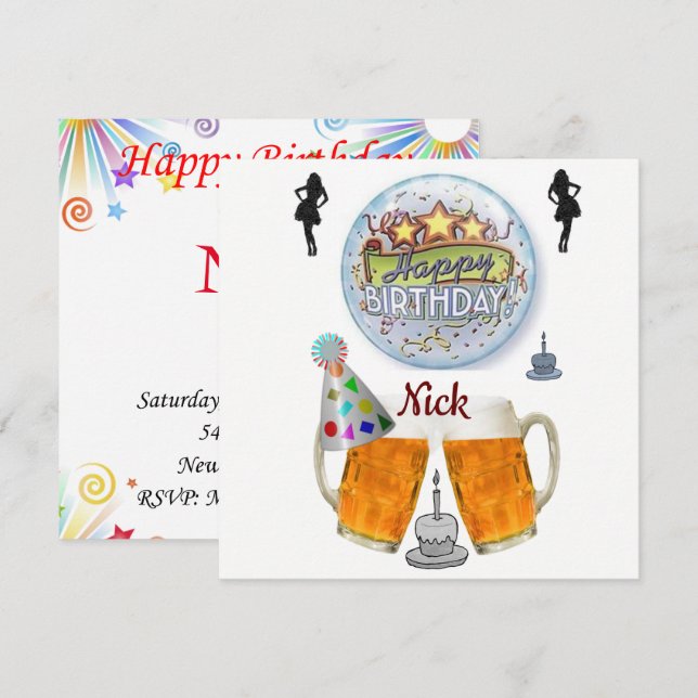 Carte d'invitation pour un anniversaire avec de la (Devant / Derrière)