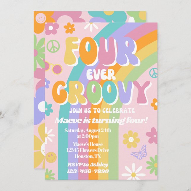 Carte d'invitation pour un anniversaire groovy Fou (Devant / Derrière)