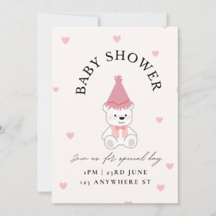 Carte d'invitation pour une baby shower Ourson Ros