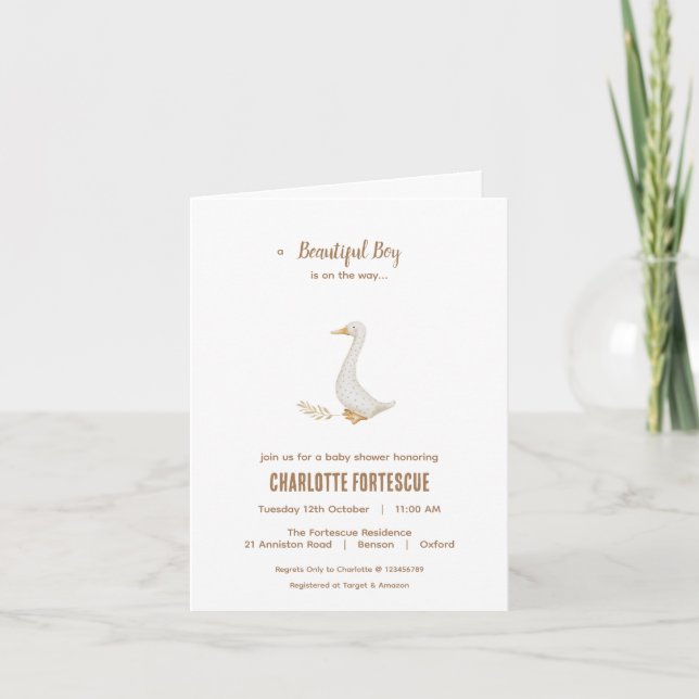 Carte d'invitation pour une baby shower thème Oie (Devant)