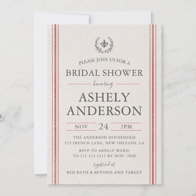Carte d'invitation pour une douche nuptiale en Fra (Devant)