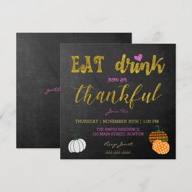 Carte d'invitation pour une fête de Thanksgiving a (Devant / Derrière)