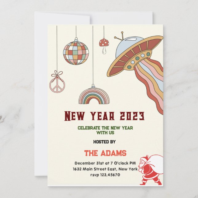 Carte d'invitation pour une soirée du Nouvel An ré (Devant)