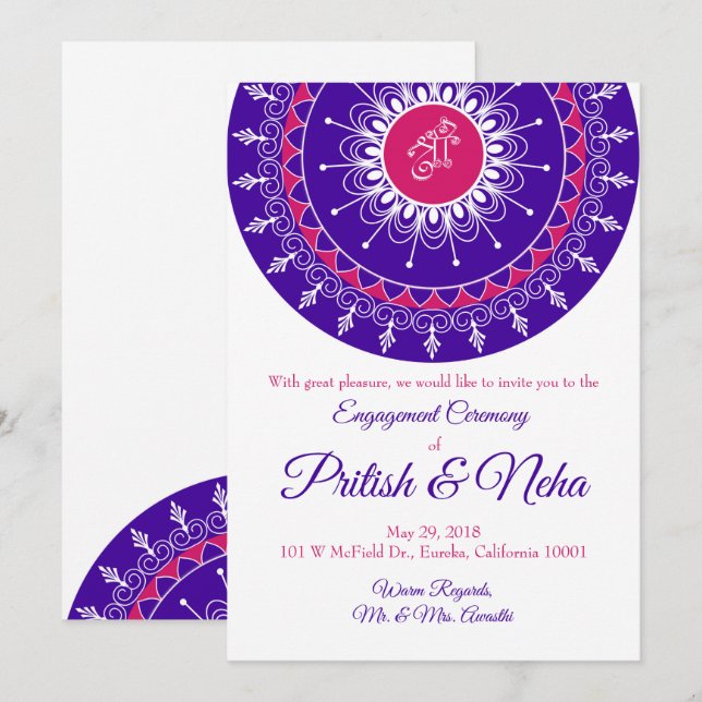 Carte d'invitation Rangoli (Devant / Derrière)