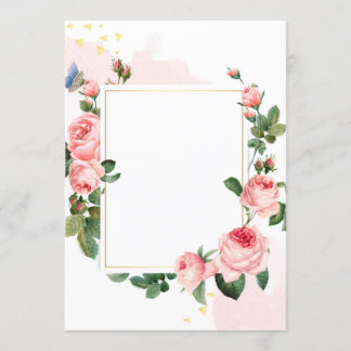 Carte d'invitation rectangle blanc aux roses roses