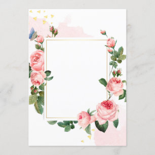 Carte d'invitation Rectangle blanc Roses roses