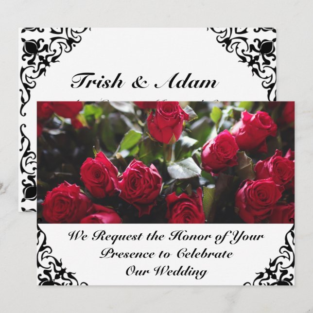 Carte d'invitation Red Roses 5" X 7" (Devant / Derrière)