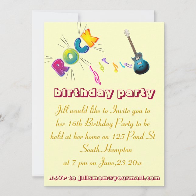 Carte d'invitation rock 16th Birthday. (Devant)