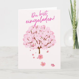 Carte d'invitation rose avec arbre en fleurs de ce