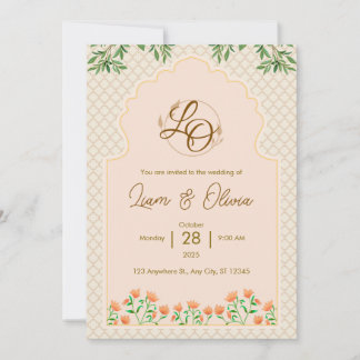 Carte d'invitation royale de mariage à l'aquarelle