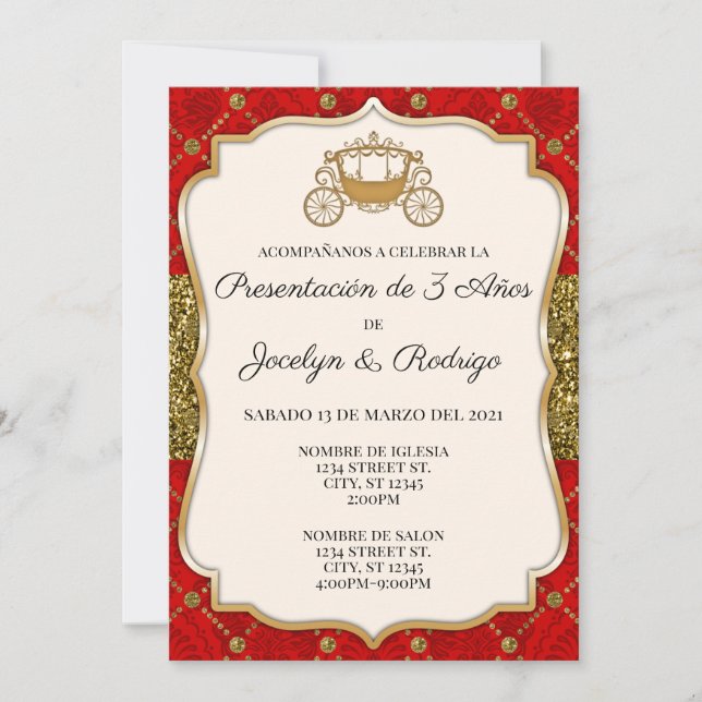 Carte d'invitation royale rouge et or (Devant)