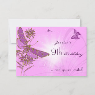 Carte d'invitation RSVP Papillon rose