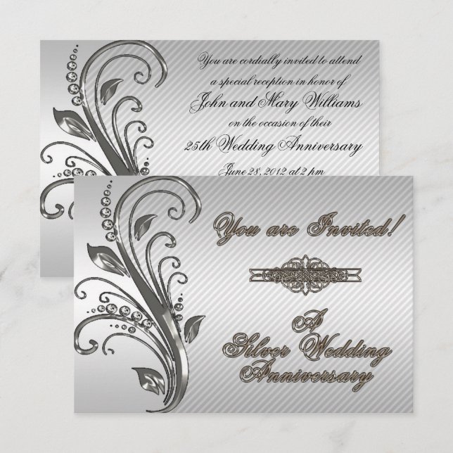Carte d'invitation RSVP pour les 25 ans de mariage (Devant / Derrière)