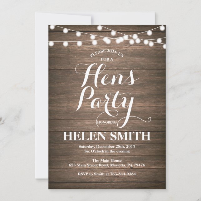 Carte d'invitation Rustic Wood Hens Party (Devant)