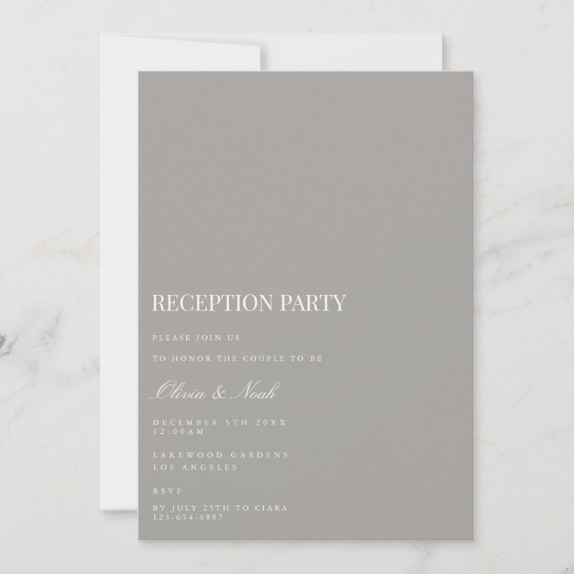 Carte d'invitation Script blanc et gris à la récep (Devant)