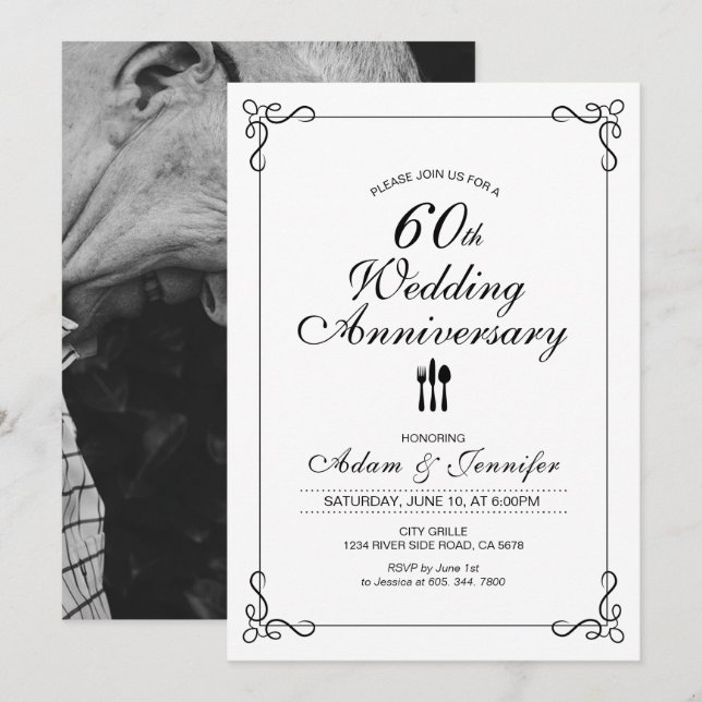 Carte d'invitation simple pour le 60e anniversaire (Devant / Derrière)