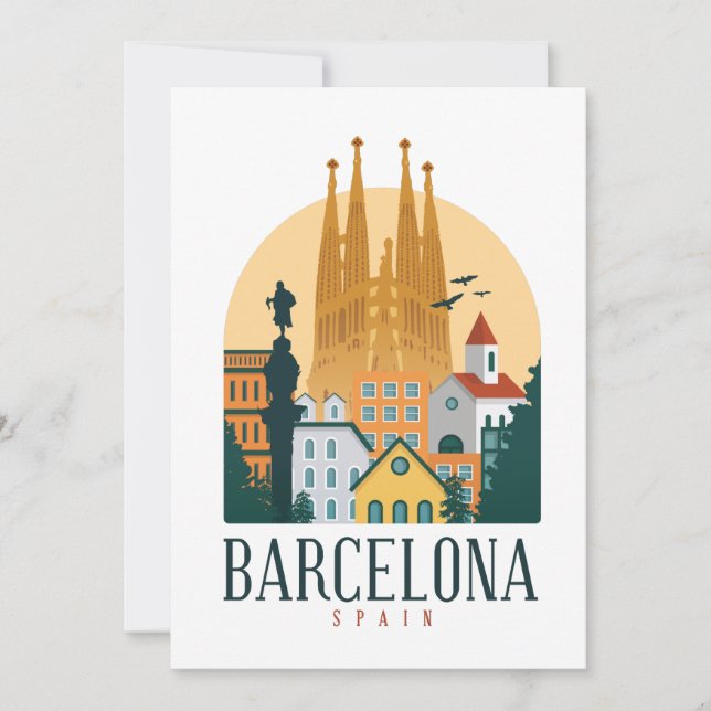 Carte d'invitation Skyline Espagne Barcelone (Devant)