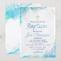 Carte d'invitation stylish Blue Son Baptême
