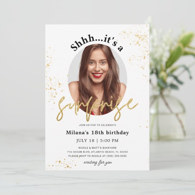 Carte d'invitation Surprise Anniversaire avec phot (Debout devant)