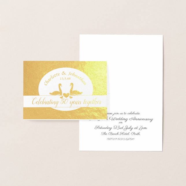Carte d'invitation Swan golden 50e anniversaire (Affichage)