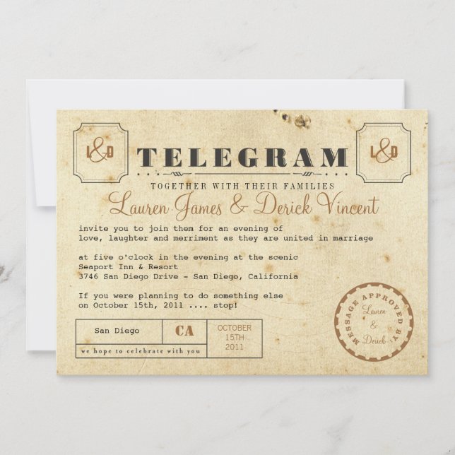 Carte d'invitation Telegram vintage (Devant)