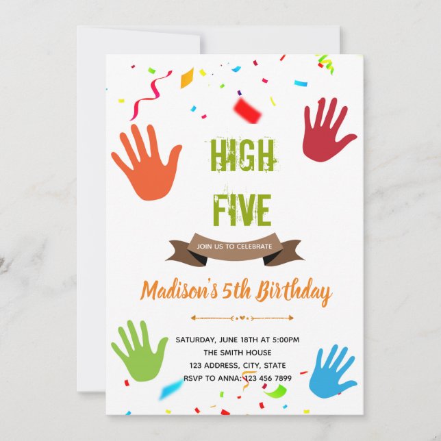 Carte d'invitation thème anniversaire High five (Devant)
