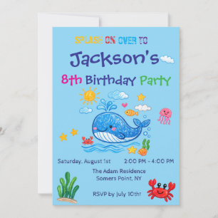 Carte d'invitation thème baleine pour l'anniversai