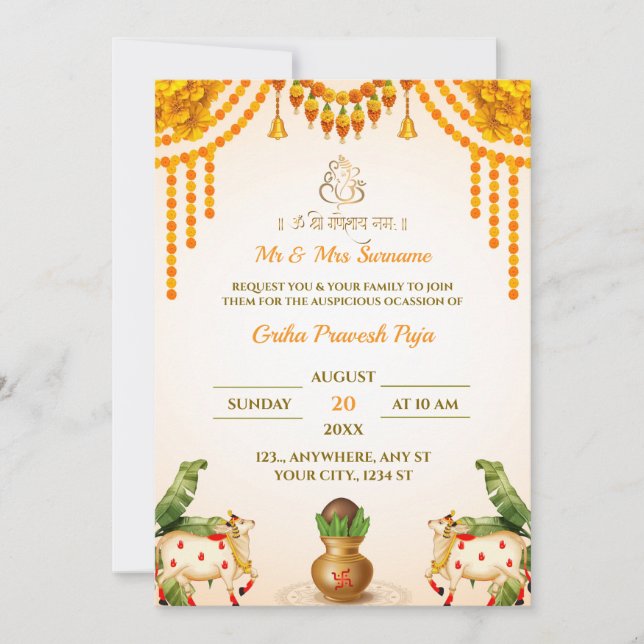 Carte d'invitation traditionnelle Griha Pravesh (Devant)