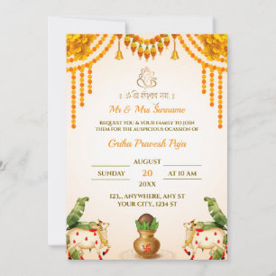 Carte d'invitation traditionnelle Griha Pravesh