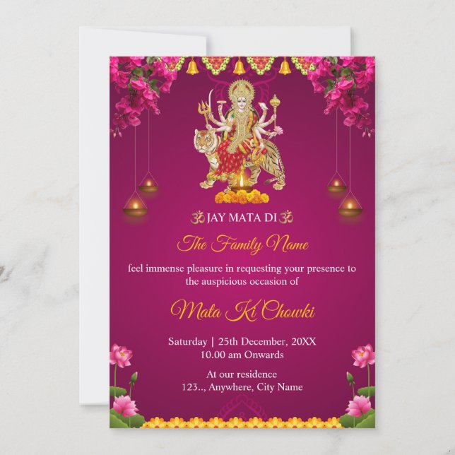 Carte d'invitation traditionnelle Mata Ki Chowki (Devant)