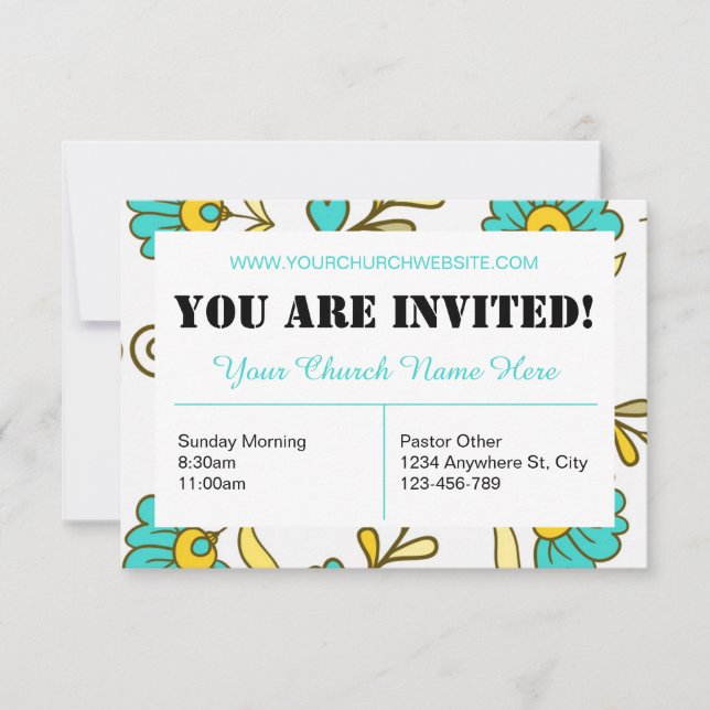 Carte d'invitation turquoise Floral Church (Devant)