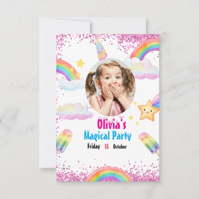 Carte d'invitation Unicorn Rainbow (Devant)