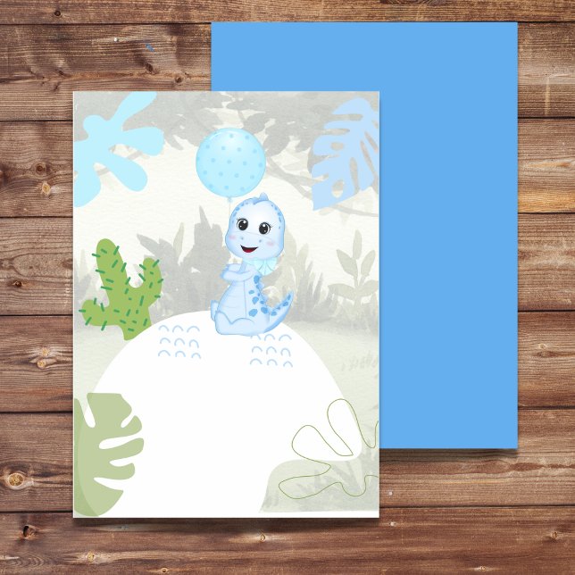 Carte d'invitation vierge DIY Cute Blue Dinosaur B (Créateur téléchargé)