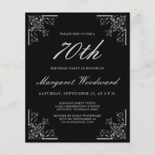 Carte d'invitation vintage noir argent pour annive