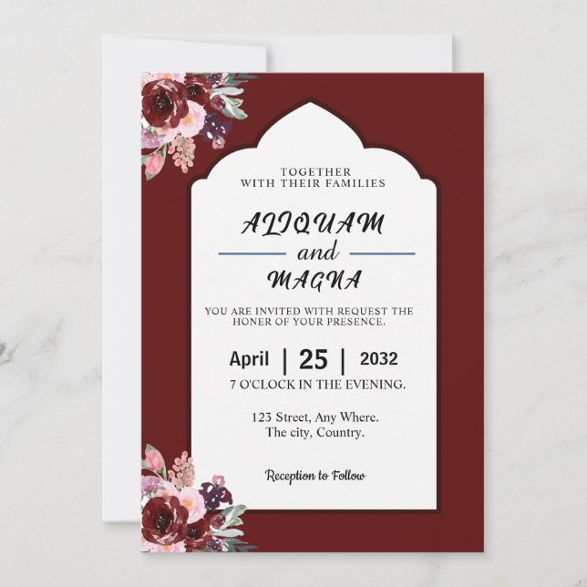 Carte d'invitations à un mariage de luxe floral (Devant)