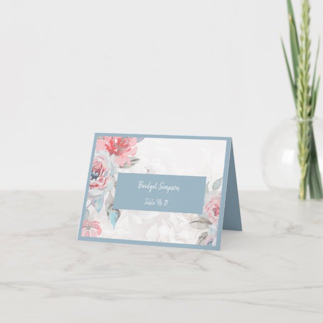carte d'invité du rose couleur bleu fleuri (Devant)