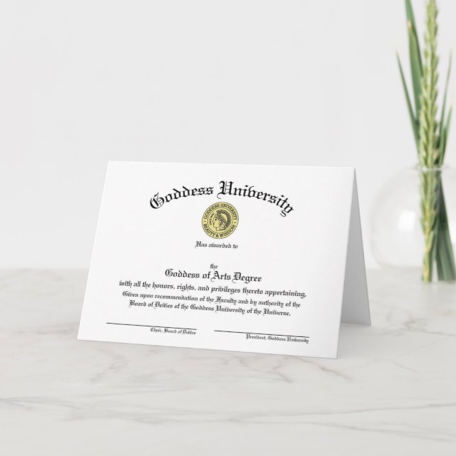 Carte Diploma Customizable de l'université de Goddess (Devant)