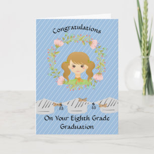 Carte Diplôme de 8e année pour fille avec couronne flora