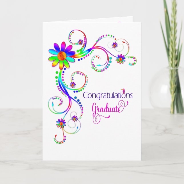 Carte Diplômé de congratulation, colors floral-vivid (Devant)
